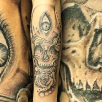 3D Skull, 3rd Eye with Rose Tattoo - Inked by Black Poison Tattoos