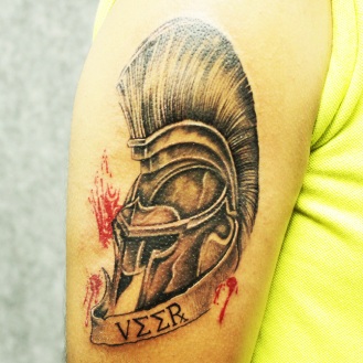 Ancient Greek Warrior Helmet Tattoo - Inked By Black Poison Tattoos