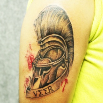 Ancient Greek Warrior Helmet Tattoo - Inked By Black Poison Tattoos